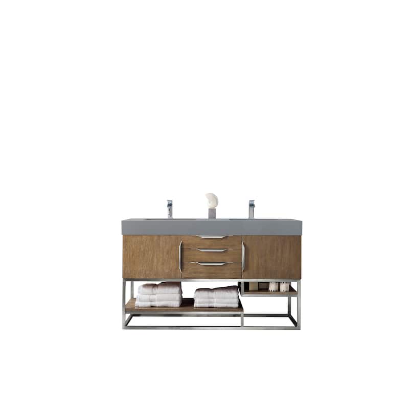 James Martin Vanities Columbia 59" Double Vanity, Latte Oak with Brushed Nickel Hardware