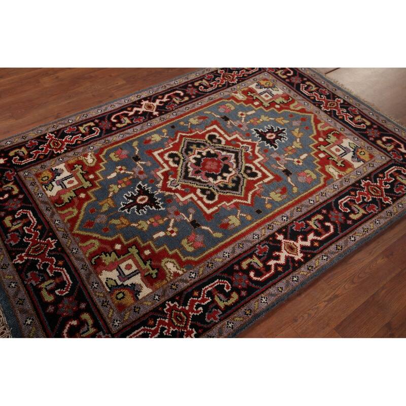 Heriz Serapi Indian Area Rug Handmade Wool Carpet - 3'11"x 5'9"
