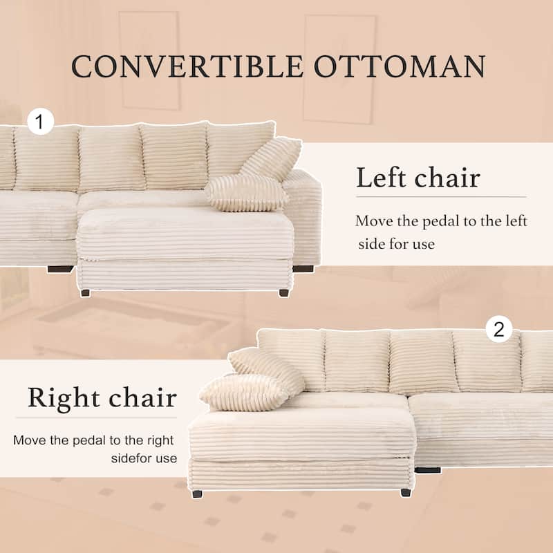 L-Shape Modular Sectional Sofa with Storage Ottoman, Corduroy Upholstered Cloud Couch, Deep-Seat Sofa with 8 Throw Pillows