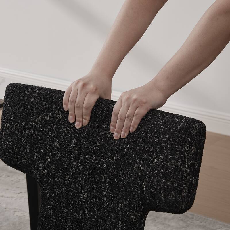 Chenille Upholstered Dining Chair Set of 2, Armless Side Chair with Curved Back, Accent Chairs with Rubberwood Legs