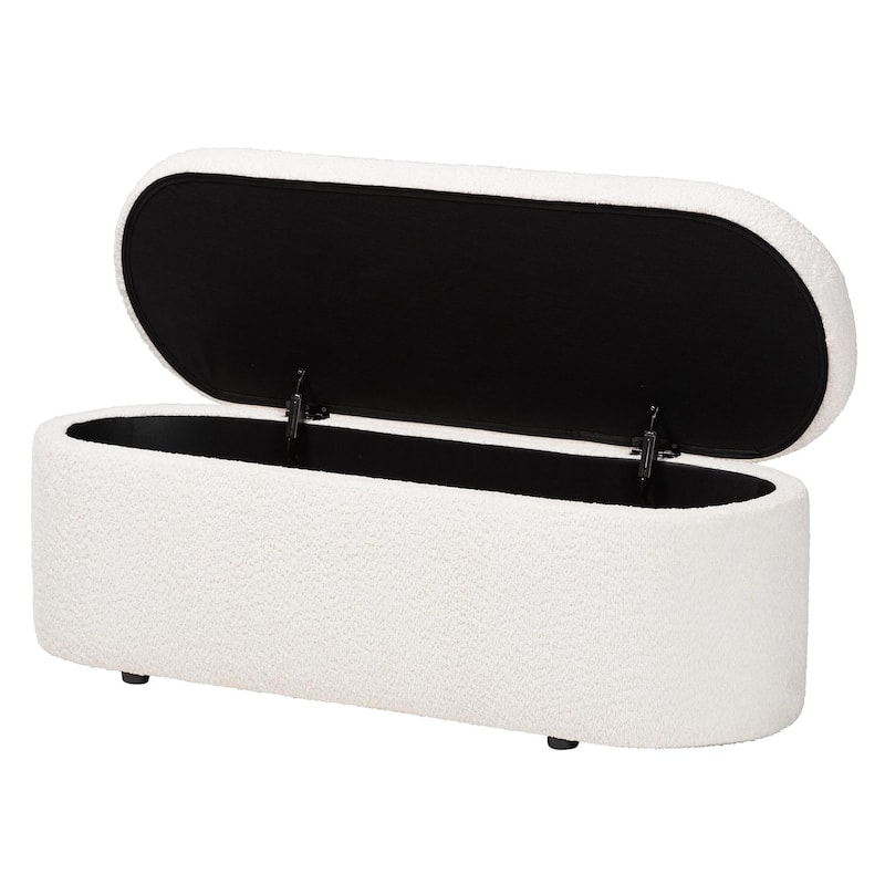 Lavina Modern White Teddy-Bear Fabric Storage Bench