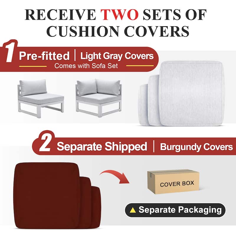 FINCATI White Aluminum Modern Patio Furniture Sectional Sofa Set with Cushion