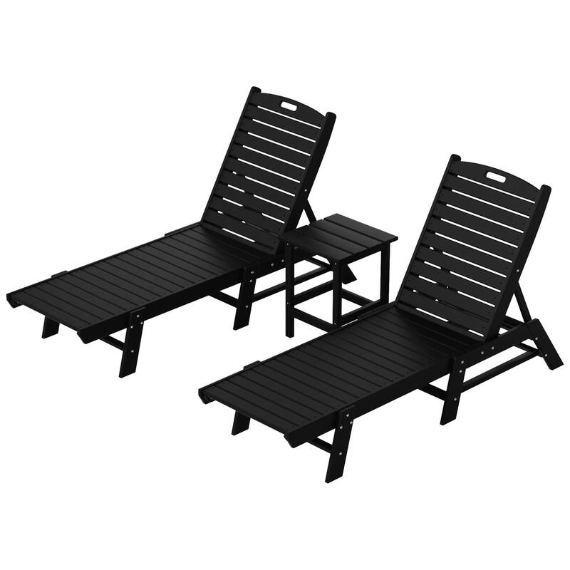 Laguna Hdpe All Weather Outdoor Patio Pool Reclining Armless Chaise Lounges With Square Side Table (3-Piece Set)