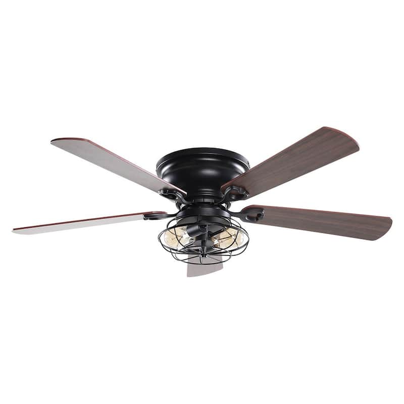 48" Industrial Metal Cage Low Profile Ceiling Fan with Remote