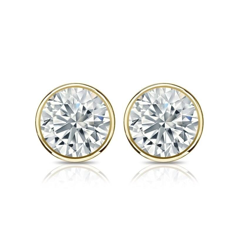 Auriya 1 1/5ctw Round Diamond Stud Earrings Bezel-set 18k Gold - Certified