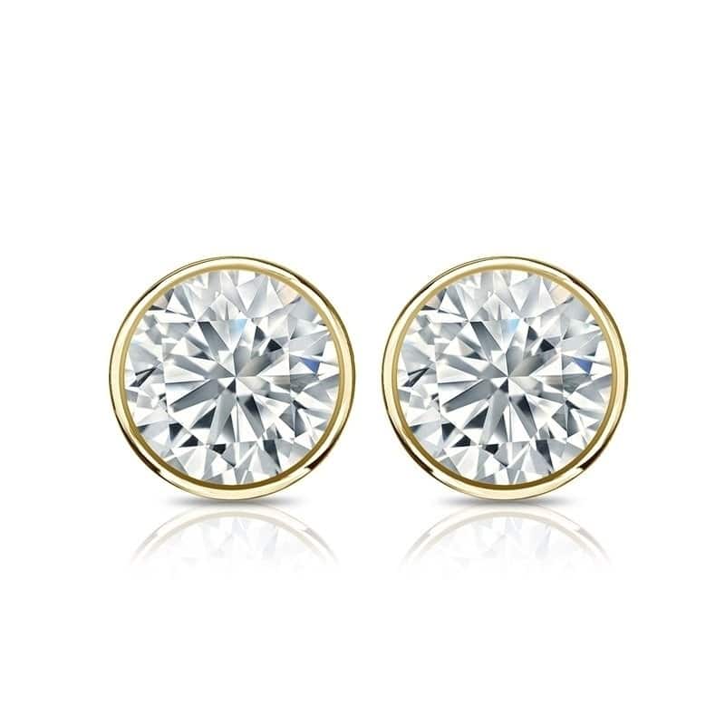 Auriya 2ctw Round Diamond Stud Earrings Bezel-set 18k Gold - GIA Certified