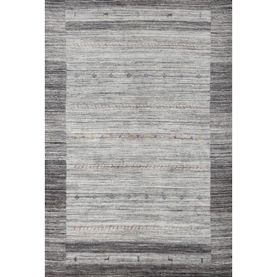 Hand Knotted Oriental 100% Wool Carpet Tribal Tribal Greys & Charcoal Gabbeh Area Rug - 7' 7'' X 5' 6''