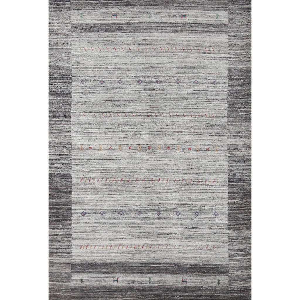 Hand Knotted Oriental 100% Wool Carpet Tribal Tribal Greys & Charcoal Gabbeh Area Rug - 7' 7'' X 5' 6''