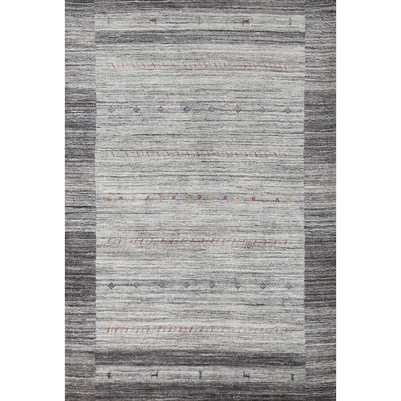 Hand Knotted Oriental 100% Wool Carpet Tribal Tribal Greys & Charcoal Gabbeh Area Rug - 7' 7'' X 5' 6''