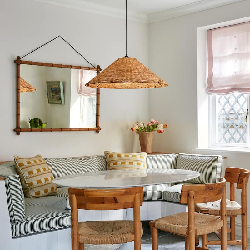 1-Light Farmhouse Straw Hat Hand Woven Chandelier with Natural Rattan Shade