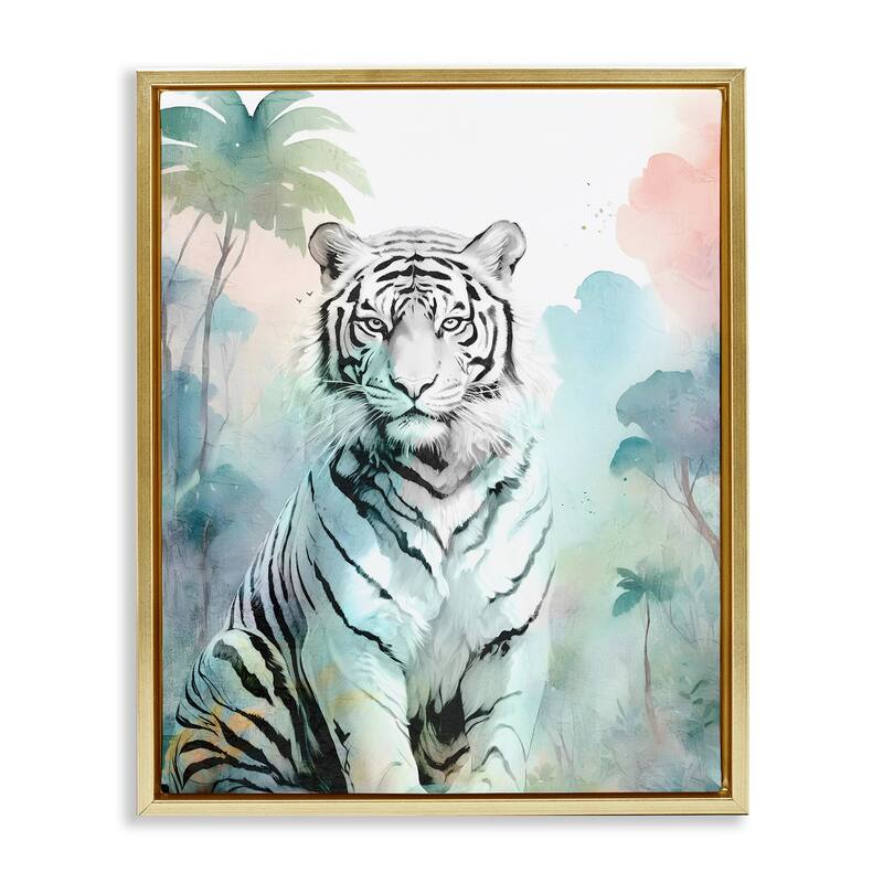 Stupell White Tiger in Jungle Framed Floater Canvas Wall Art Design By Kim Allen - 25 x 31 - Gold