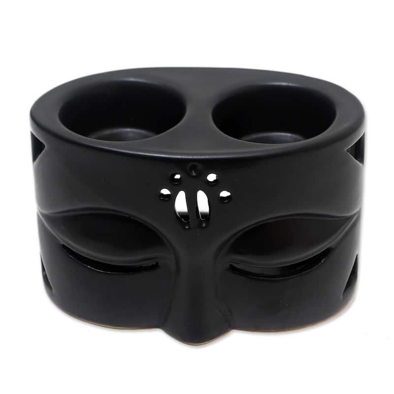 Novica Handmade Warming Buddha In Black Ceramic Oil Warmer