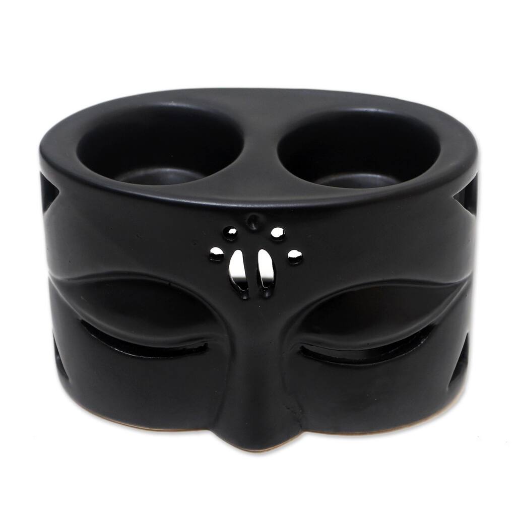 Novica Handmade Warming Buddha In Black Ceramic Oil Warmer