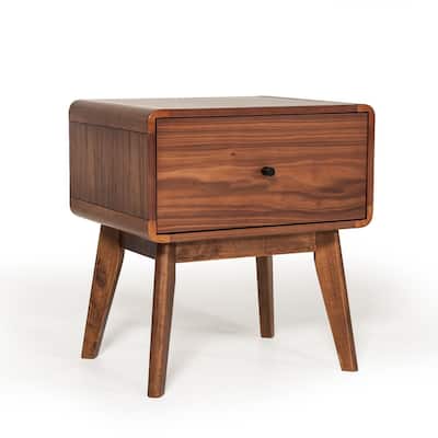 Modern Walnut Nightstand with Drawer Rubberwood Frame and Soft-Close Glide Bedroom Side Table