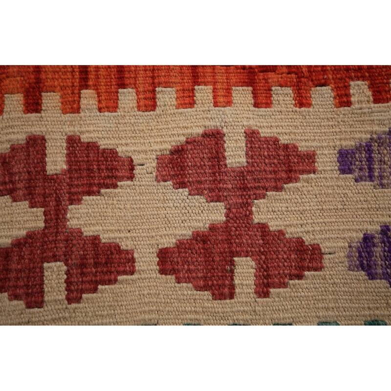Orange Geometric Kilim Oriental Large Rug Flatweave Wool Carpet - 10'1" x 16'3"