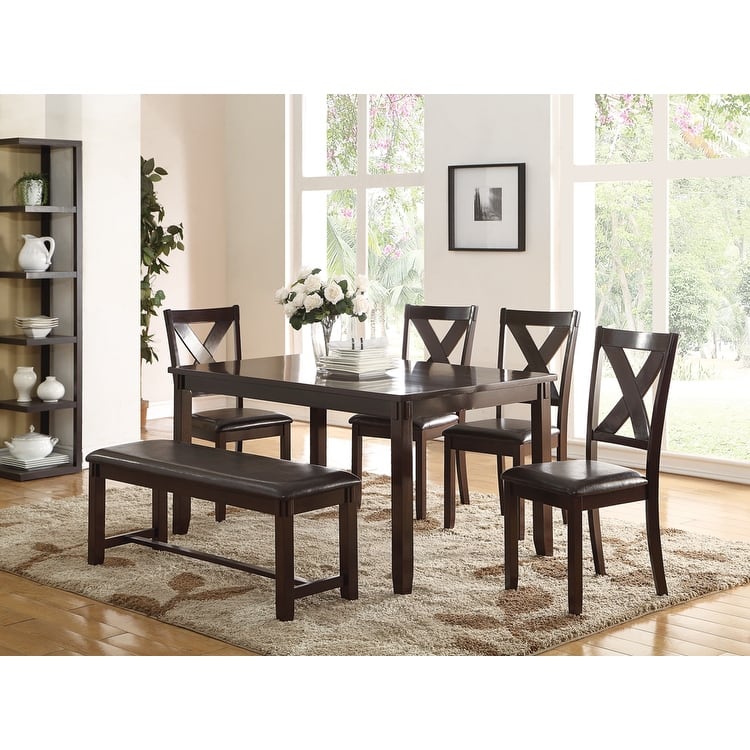 Rubber Wood 6 Pieces Dining Set In Espresso Brown
