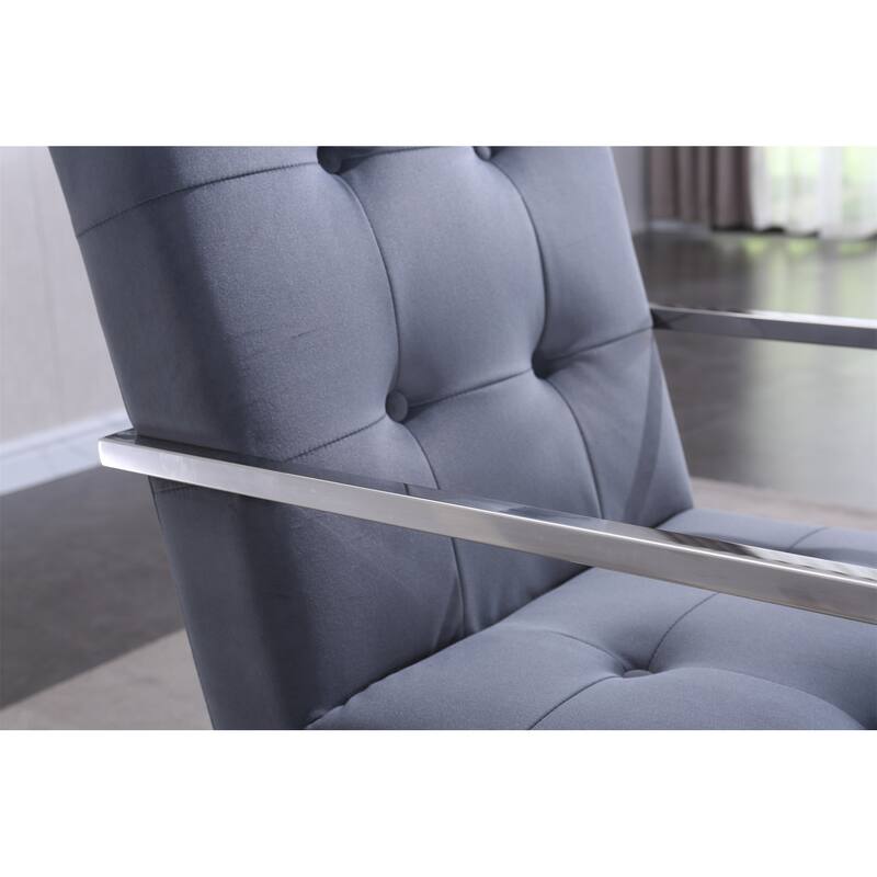 Velvet Dining Chair Tufted Design and Silver Finish Stainless Base