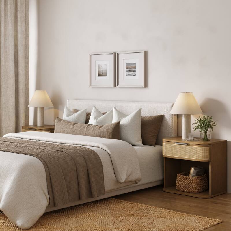 Keith Farmhouse Bedside Table, Modern Coastal Nightstand, Rattan Nighstand with 1 Drawer for Bedroom