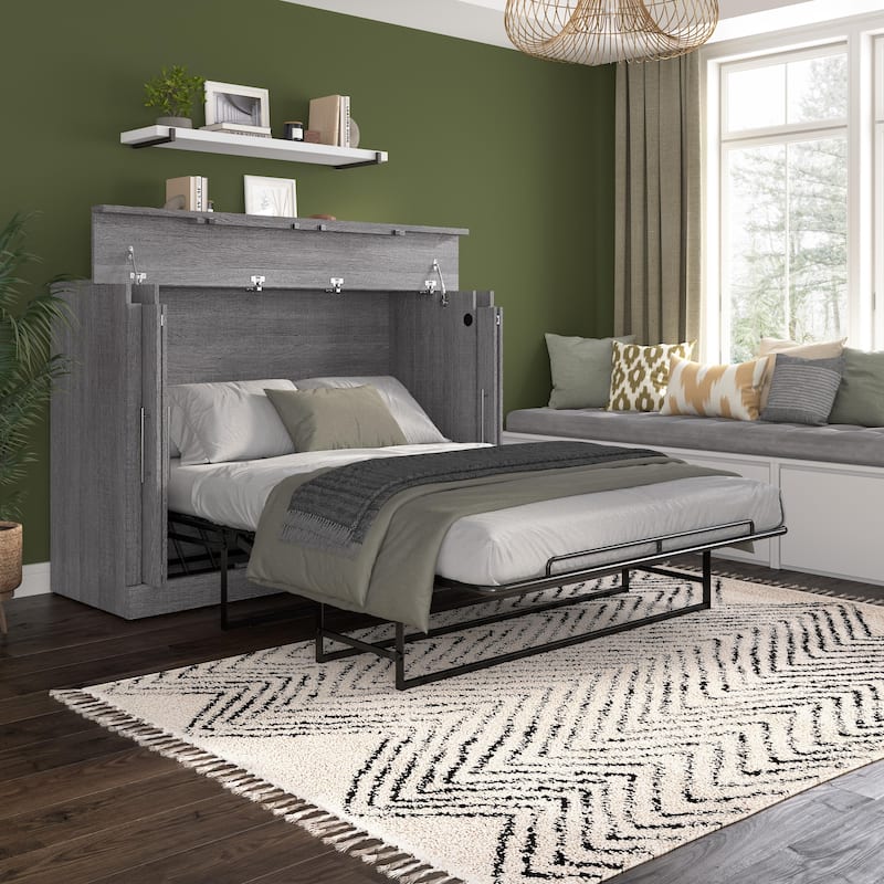 Nebula 69W Full Cabinet Bed with Mattress by Bestar - Bark Grey