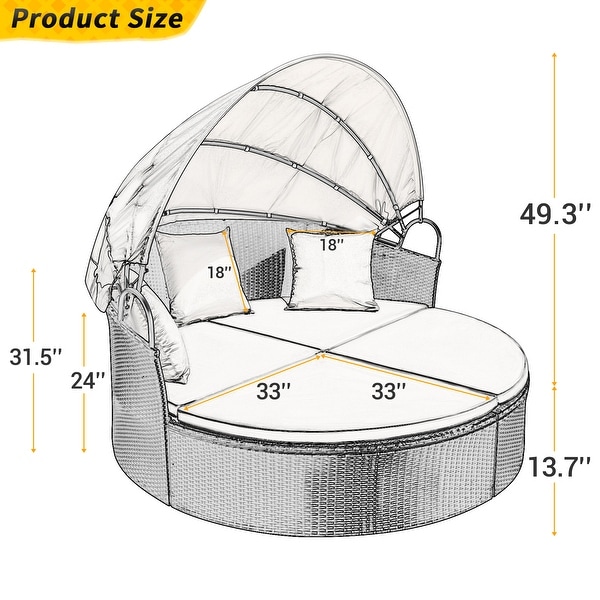 Outdoor patio rattan round deals retractable canopy daybed