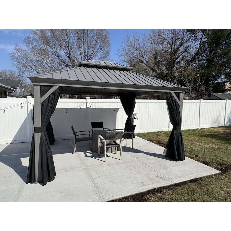 PURPLE LEAF Patio Gazebo for Backyard Hardtop Galvanized Steel Frame with Upgrade Curtain - Light Grey