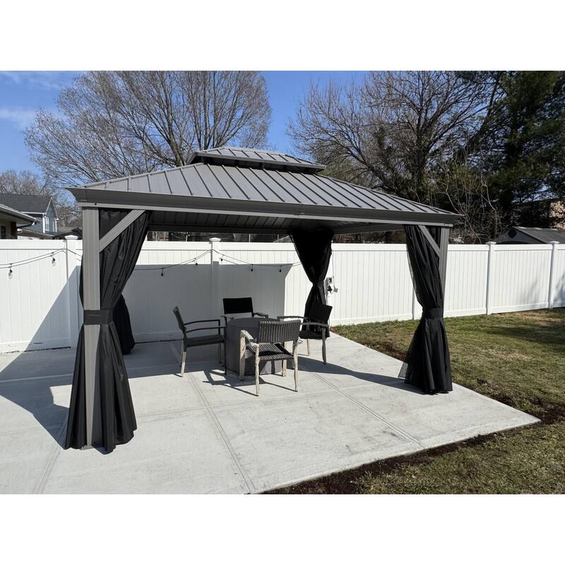 PURPLE LEAF Patio Gazebo for Light Grey Backyard Hardtop Galvanized Steel Frame with Upgrade Curtain