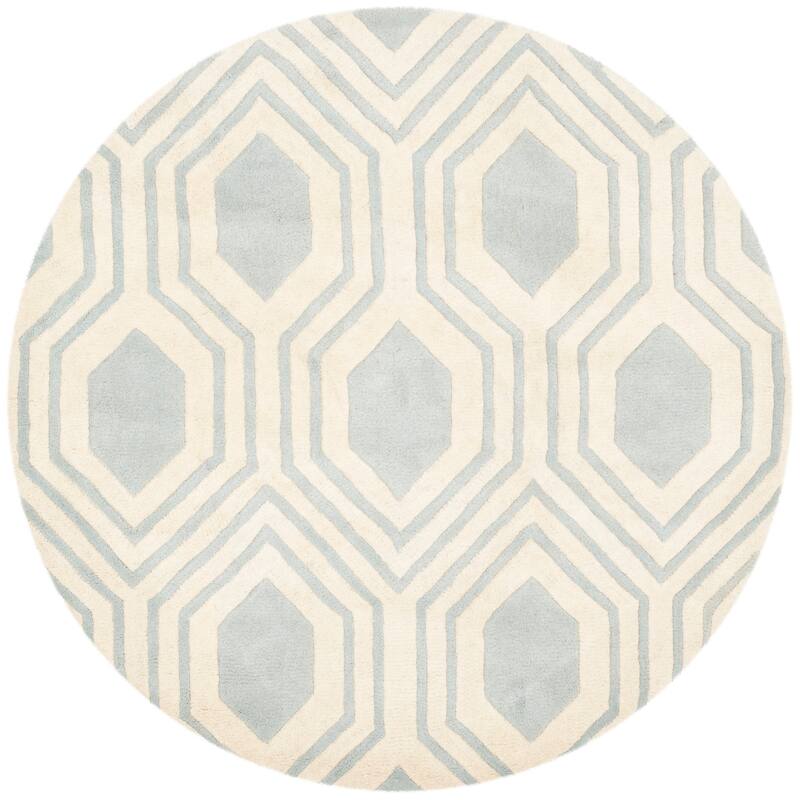SAFAVIEH Handmade Chatham Kitt Modern Wool Rug - 5' Round - Grey/Ivory