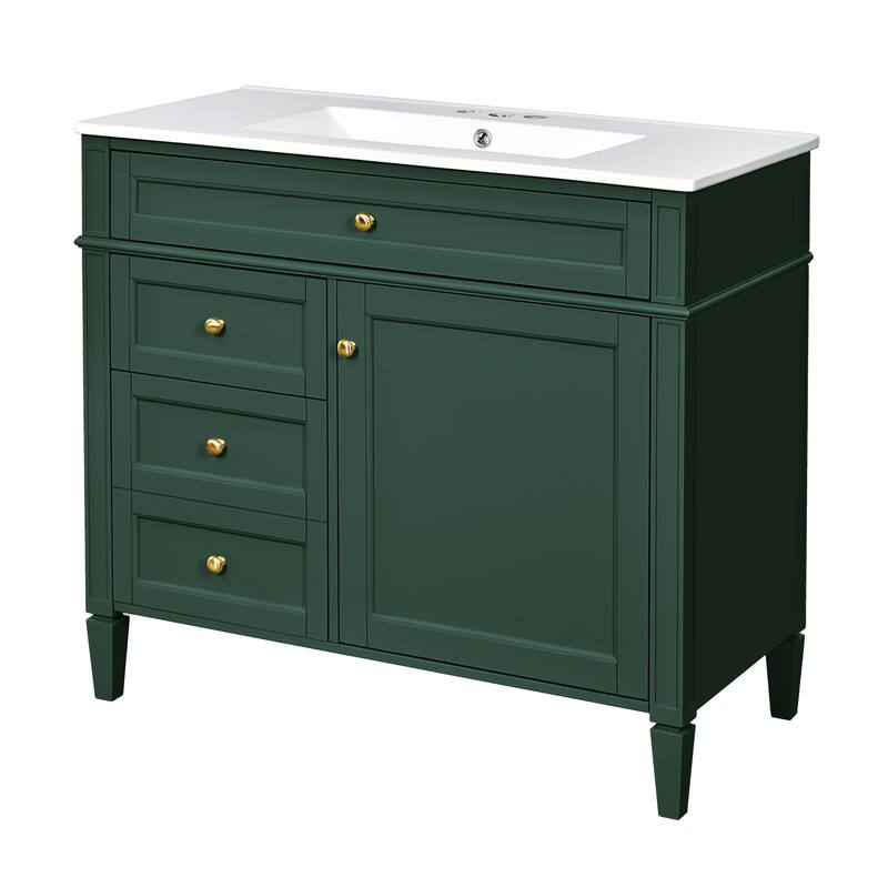 GDFStudio - Carradine Modern Freestanding Bathroom Vanity with Ceramic Sink and 2 Drawers & a Tip-out Drawer - 36'W