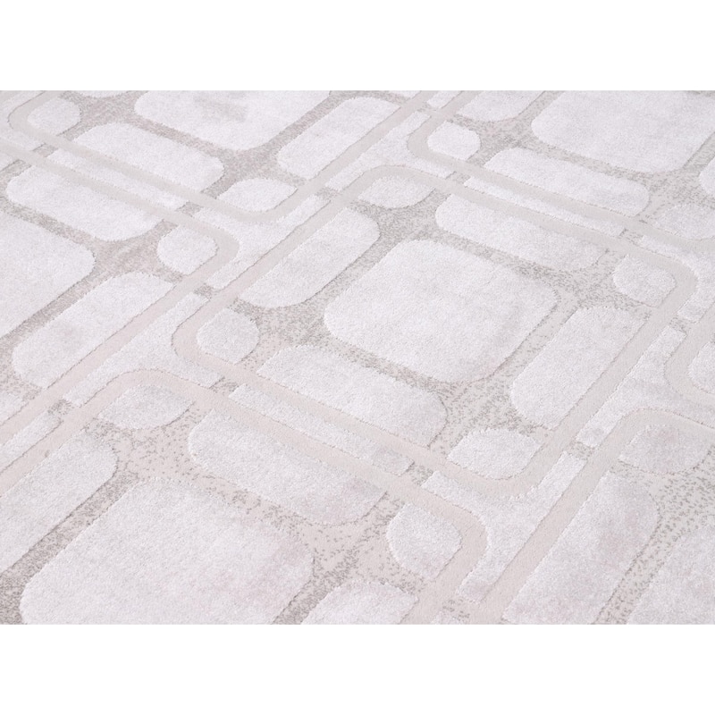 Hypnos Collection Silver and Beige Abstract Geometric Area Rug