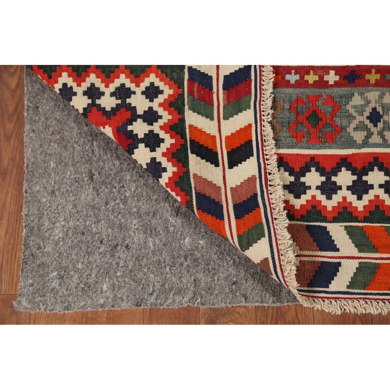 Kilim Qashqai Persian Vintage Rug Vegetable Dye Wool Carpet - 5'3"x 7'8"