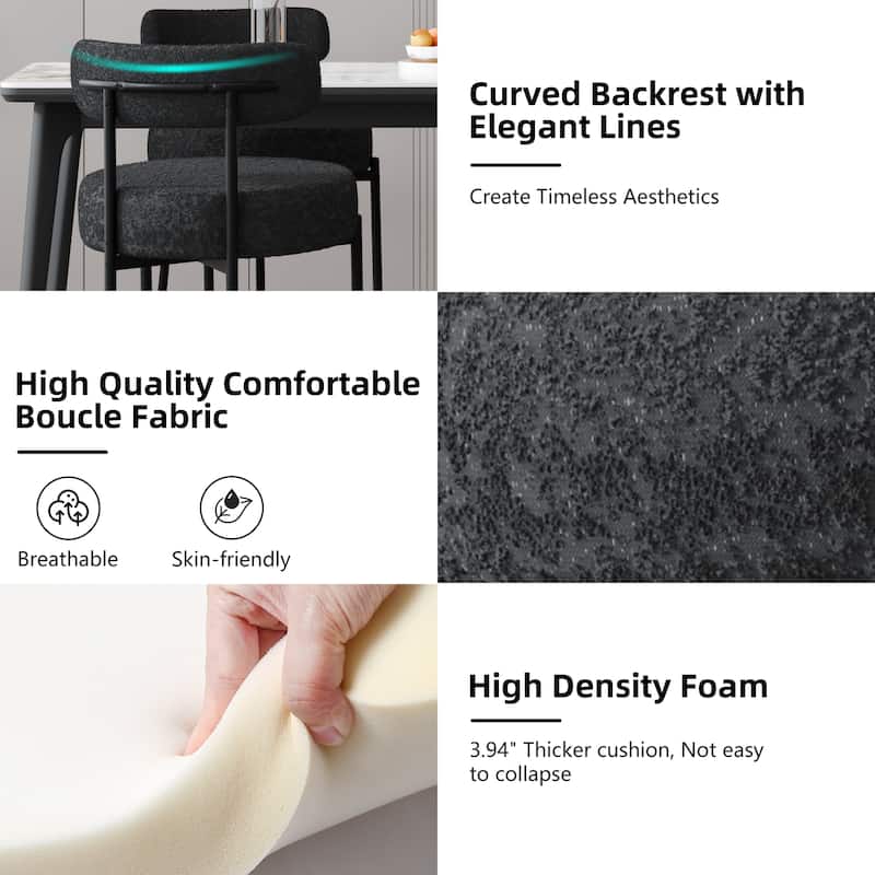 XINMICS Upholstered Boucle Dining Chairs with Black Metal Legs