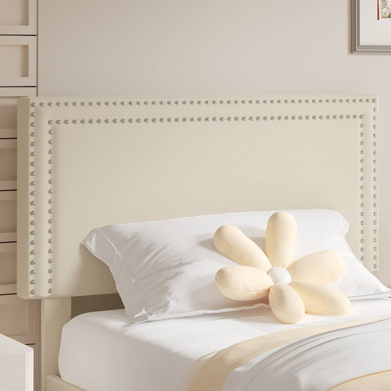 Modern Upholstered Bed Frame with 4 Storage Drawers, Platform Fabric Bed with Button Tufted Headboard