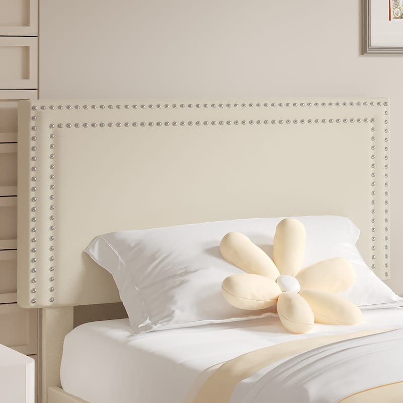 VECELO Set of 2 Twin Beds with Rolling Underbed Drawer Height Adjustable Headboard Rivet-Trimmed Headboard Twin Beds