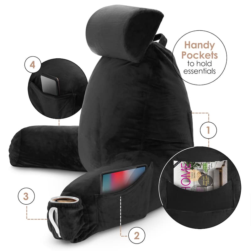 Empyrean Backrest Reading Pillow with Arms - Shredded Memory Foam Back Support Bed Rest Pillow