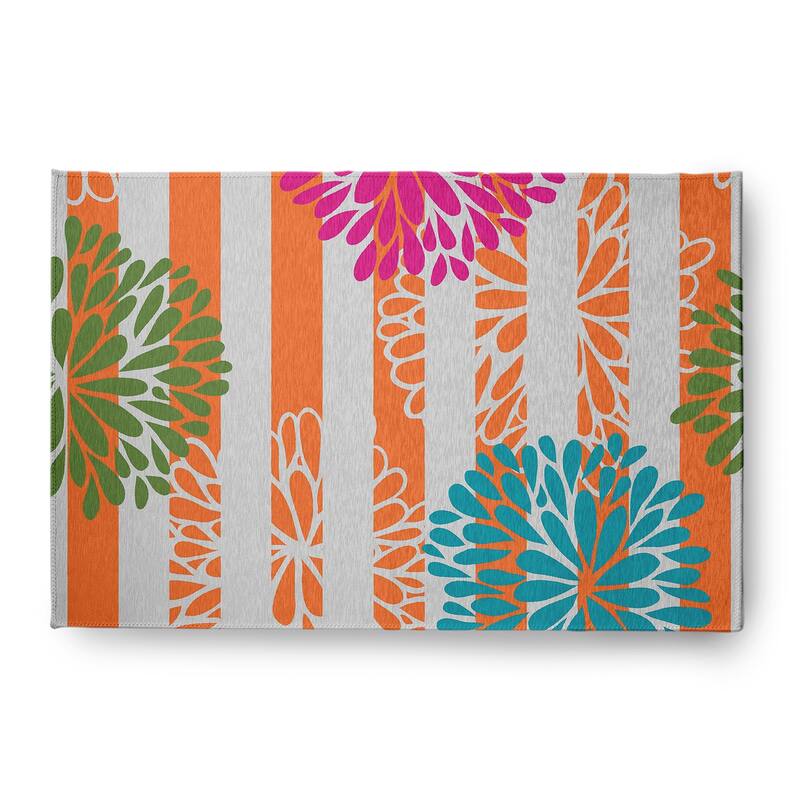 Flower Bursts Spring Chenille Indoor/Outdoor Rug - 4' x 6' - Orange