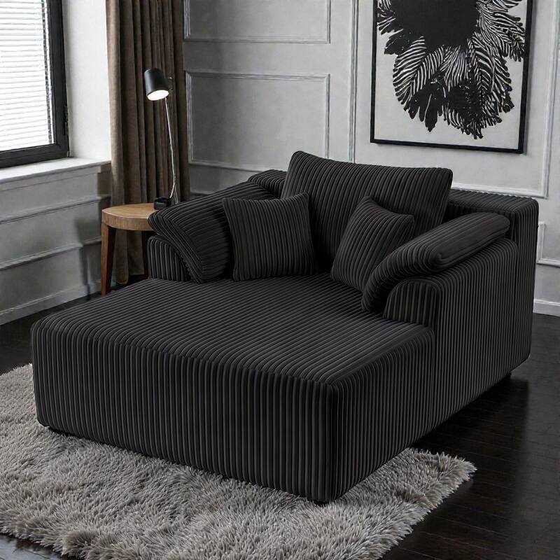 60 Inch Chaise Lounge Chair Indoor, Oversized Corduroy Boneless Sofa Bed with Deep Seat, No Assembly Required