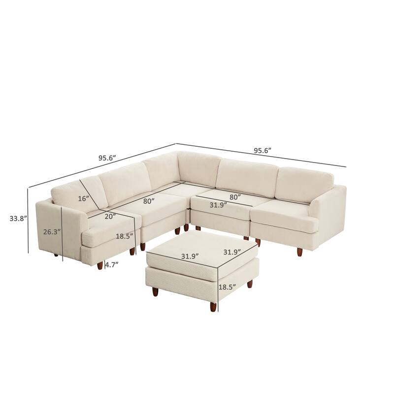 95.6" Modular L Shaped Sectional Sofa, Modern Corduroy Upholstered Convertible Sofa Sleeper Couch with Solid Wood Legs