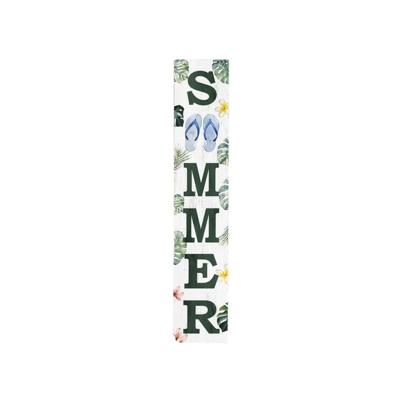 HomeRoots 48" White And Green Solid Wood Summer Porch Sign