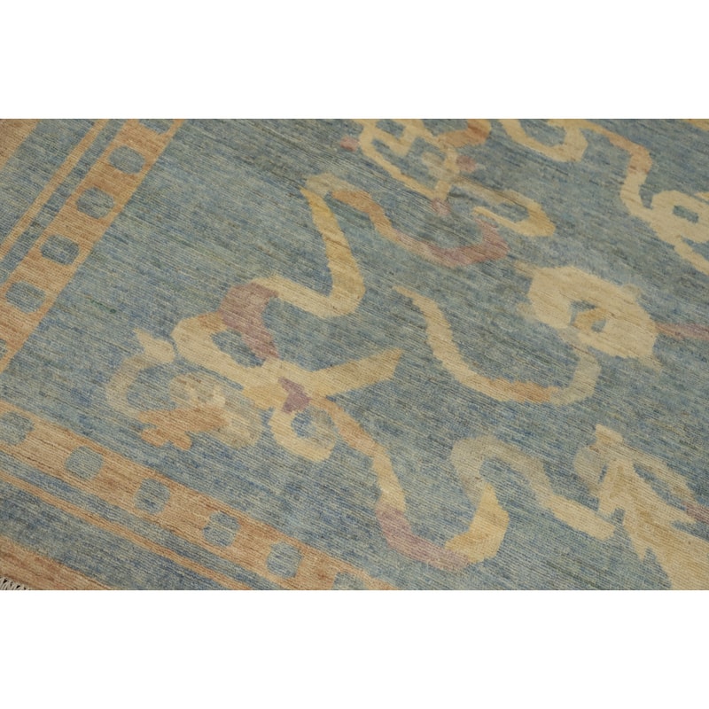 Hand Knotted Traditional Wool Blue Geometric Area Rug - 7' 10'' X 7' 11''