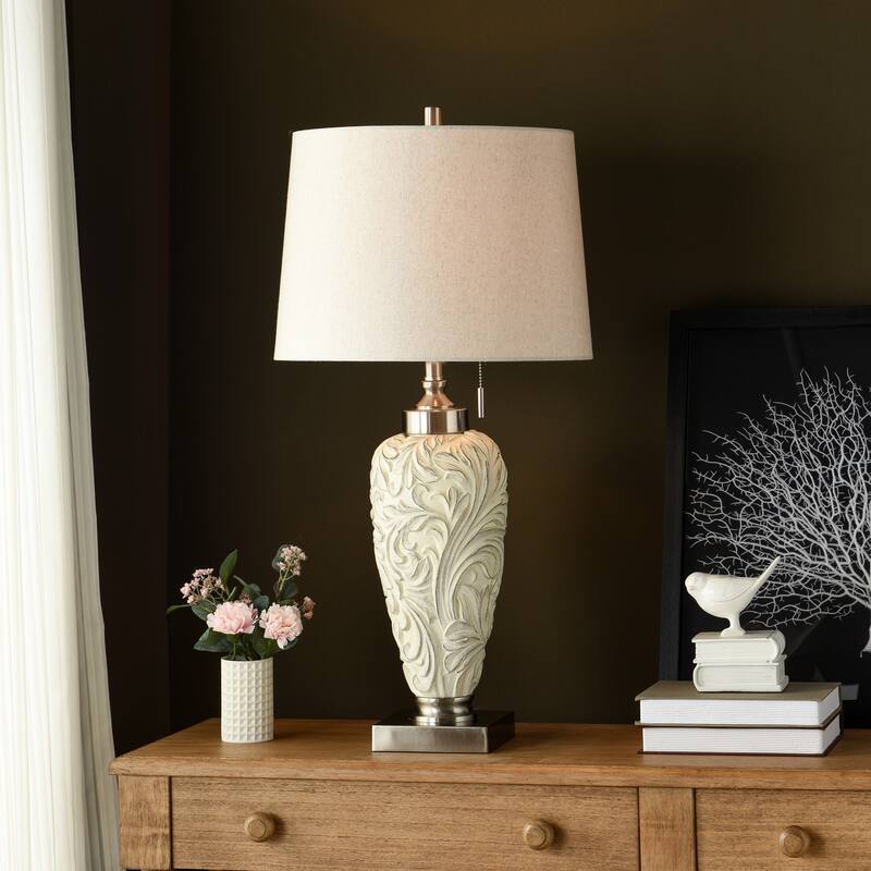StyleCraft Poly & Steel Table Lamp - Hacot Silver - Beige Shade