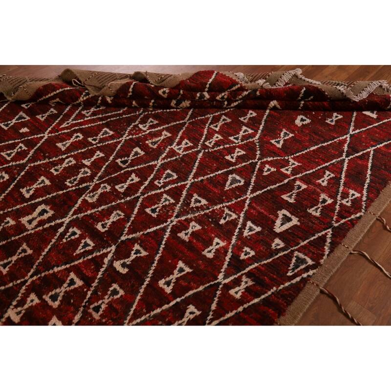 Hand Knotted Oriental 100% Wool Carpet Tribal Trellis Red Moroccan Area Rug - 8' 3'' X 5' 7''