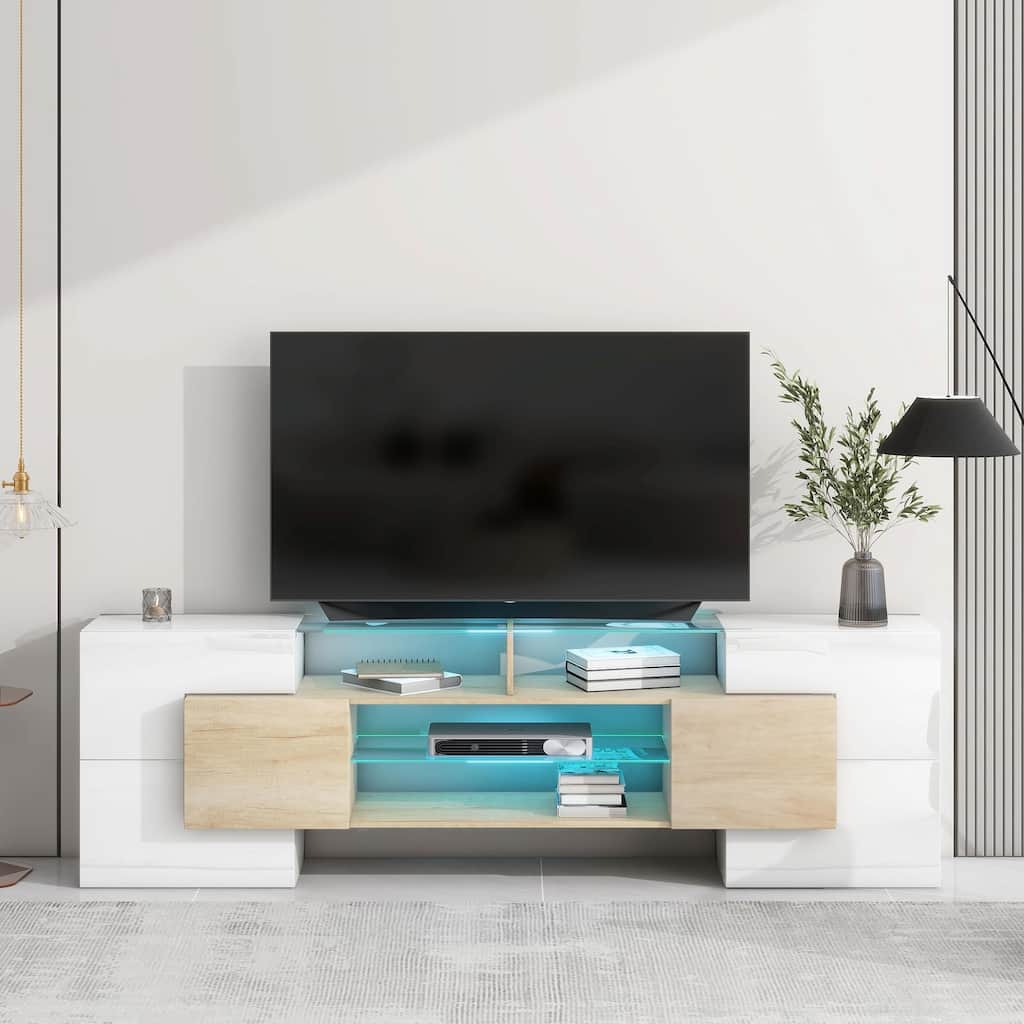 Unique Shape TV Stand with Illuminated Glass Shelves