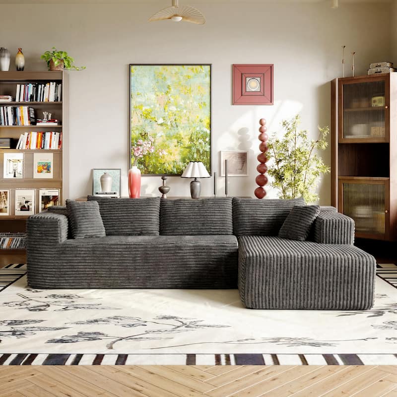 Black L-Shaped Compressed Foam Sofa – Ready-to-Use Sectional Couch with Chaise - Grey