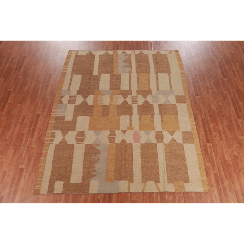 Hand Woven Oriental 100% Jute Carpet Southwestern Modern Brown Kilim Area Rug - 10' 2'' X 8' 3''