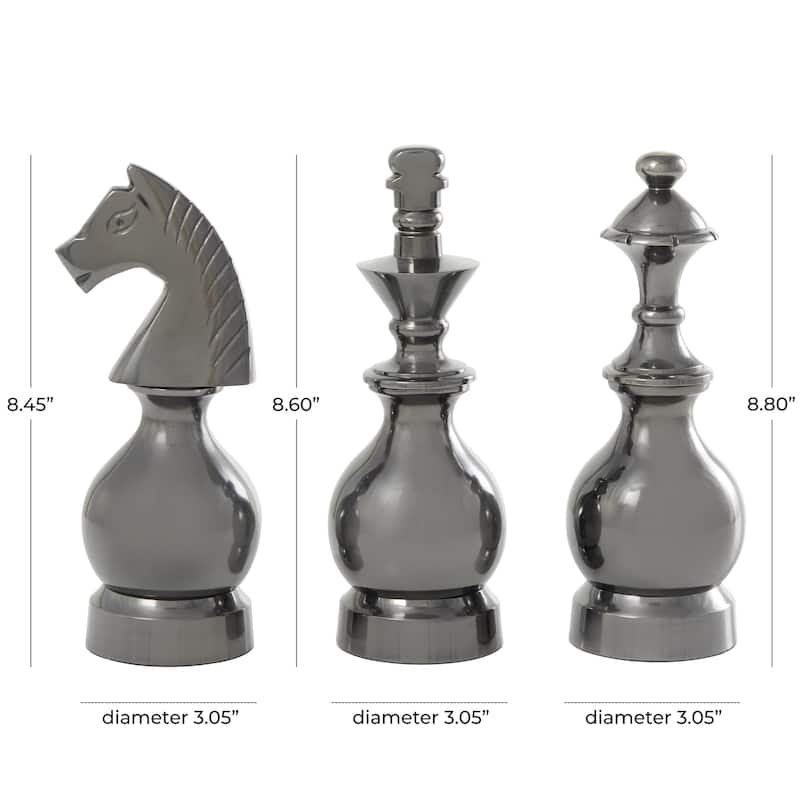 Aluminum Metal Chess King, Knight, Bishop Sculpture - Set of 3 Brown or Grey - Roche River Decor