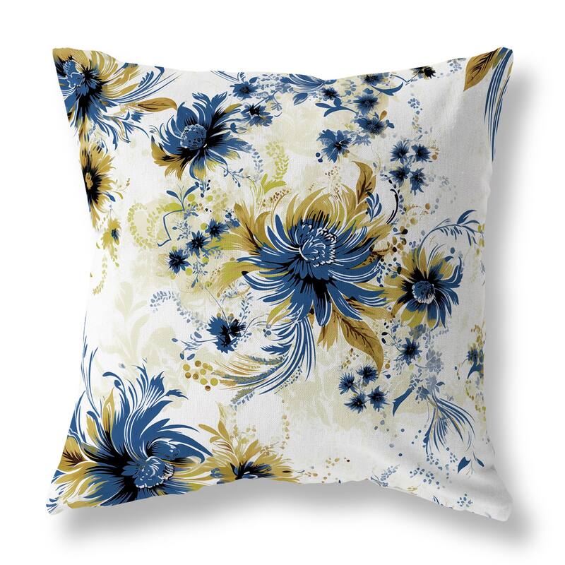 White And Blue Delightful Wildflowers Faux Suede Throw Pillow Zipper