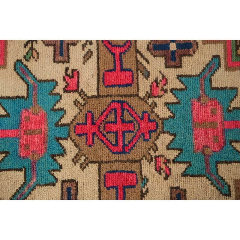 Geometric Ardebil Persian Runner Rug Handmade Wool Carpet - 3'6"x 9'7"