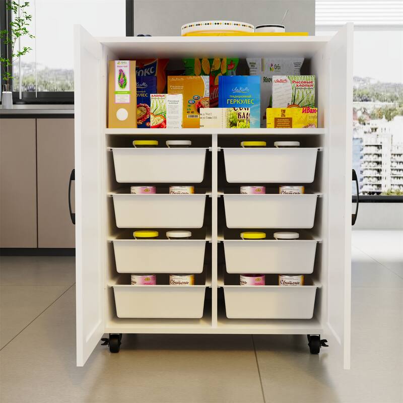 27.4" Wood Storage Cabinet with Doors and Wheels for Kitchen