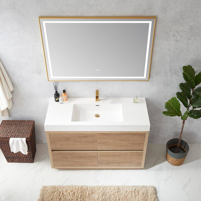 Huesca 48" Single Sink Bath Vanity with White Sink Top and Mirror