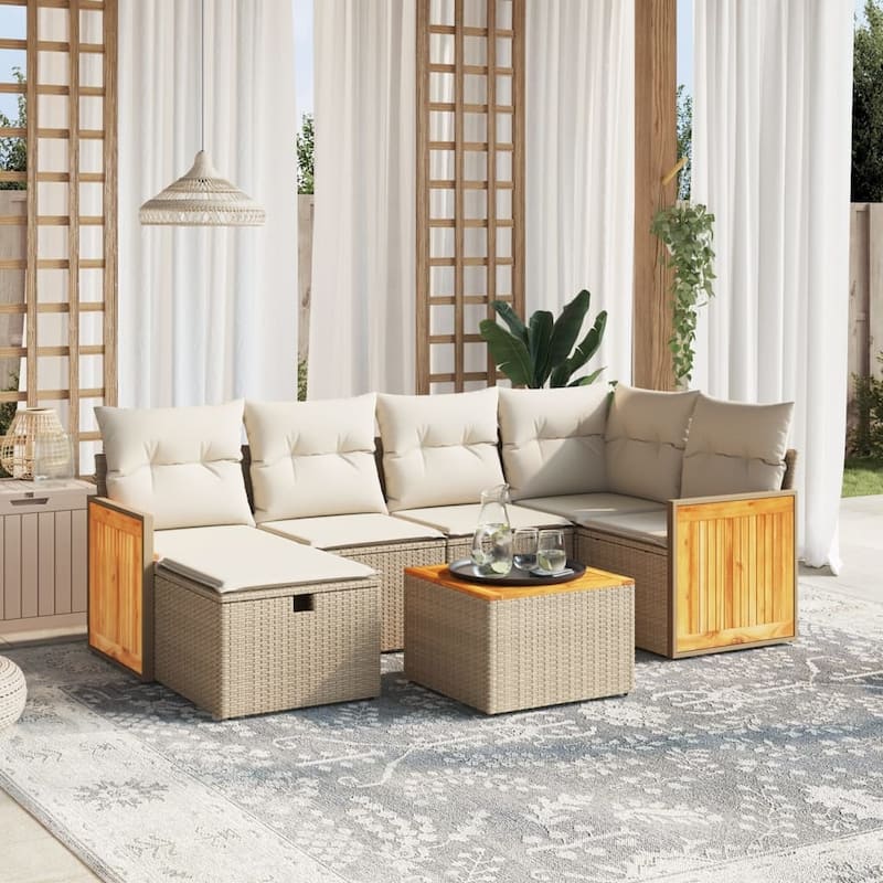 vidaXL Patio Sofa Set with Cushions Outdoor Conversation Furniture Poly Rattan - Beige with table - 90.9 x 47.6 x 33.5 in